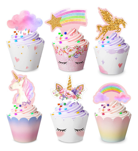 30 Piezas De Decoracion De Unicornio Para Cupcakes Y Envolto