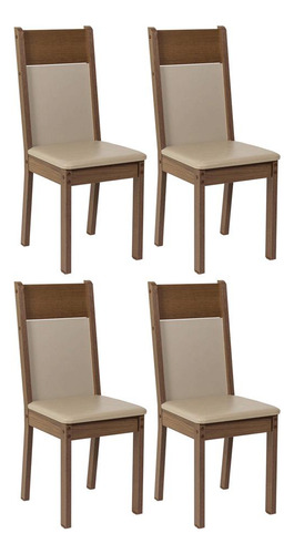 Sala De Jantar Mesa Tampo De Vidro 4 Cadeiras Viena Madesa Cor Rustic/Crema/Sintético/Bege