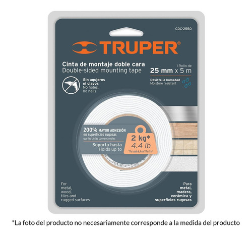 Imagen 2 de 4 de Cinta Montaje 19 Mm X 10 Mt Truper 11726
