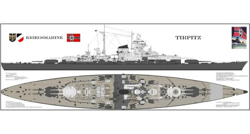 Lienzo Tela Canvas Plano Barco De Guerra Aleman Tirpitz 1941