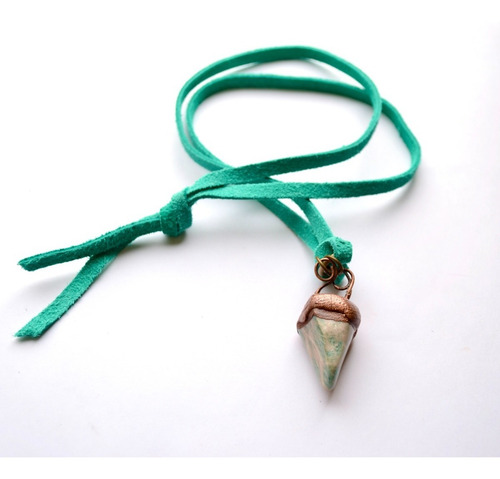 Collar De Piedra Natural Amazonita, Cuero Turquesa, Cod1