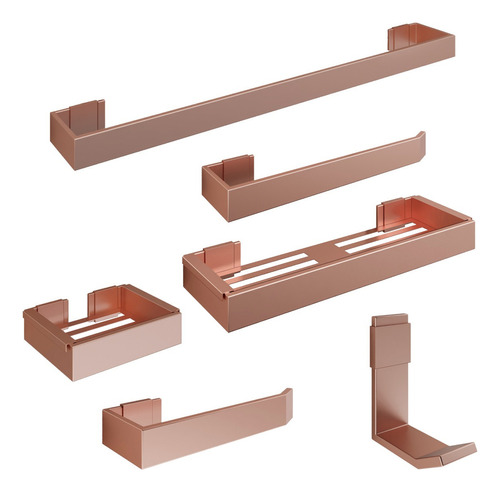 Kit Acessórios Banheiro Lavabo 6 Peças Rose Gold Alumínio