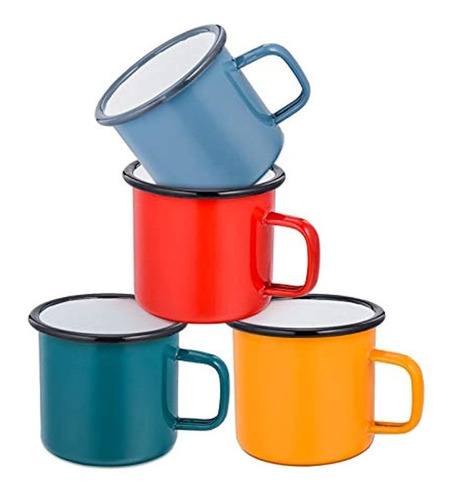 Taza De Café Esmaltada, 12 Onzas, Color Rojo, Amarillo