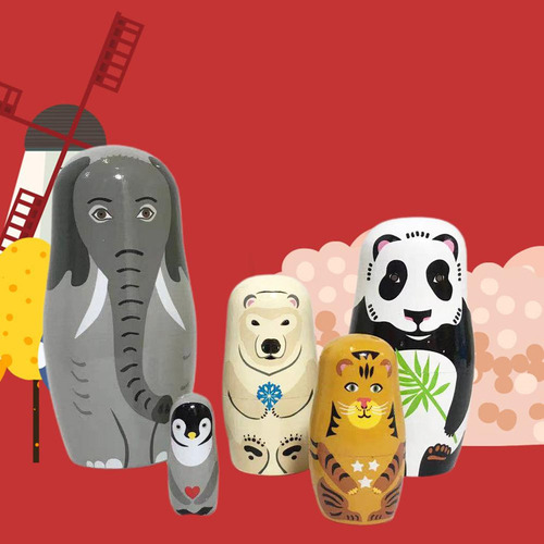 Muñecas De Madera Que Anidan Animales, 5 Capas, Regalo Ruso