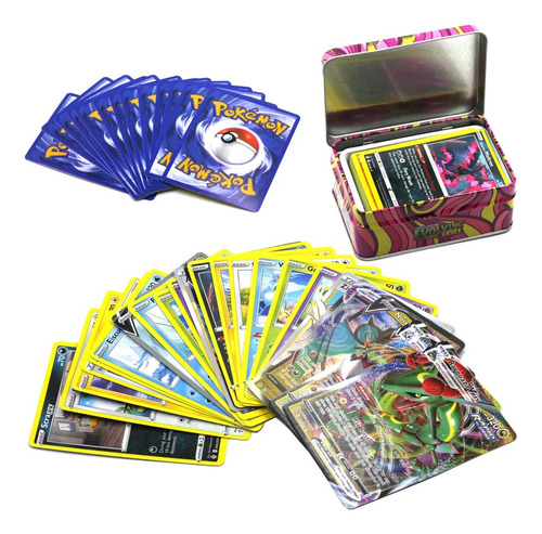 Kit 40 Cards De Pokemon + Lata Para Guardar Cartinhas