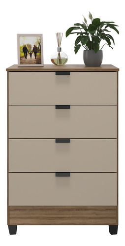 Cômoda Gk Para Quarto De Casal Ou Solteiro: Com 4 Gavetas E Estilo Industrial, Cor Off White E Acabamento Madeirado, Perfeita Para Organizar Suas Roupas Com Funcionalidade E Elegância No Seu Ambiente