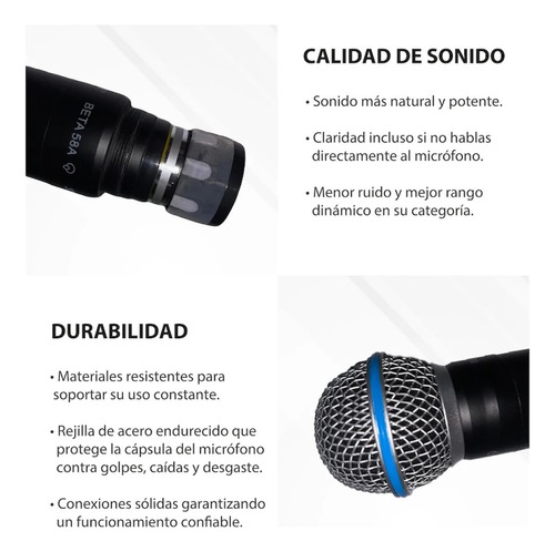 Micrófono Inalámbrico Glxd4 De Uno A Dos Micrófonos Beta58a Negro