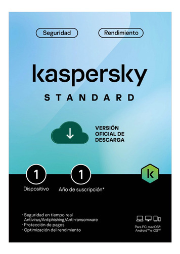 Antivirus Kaspersky Standard Para 1 Dispositivo Vig 1 Año