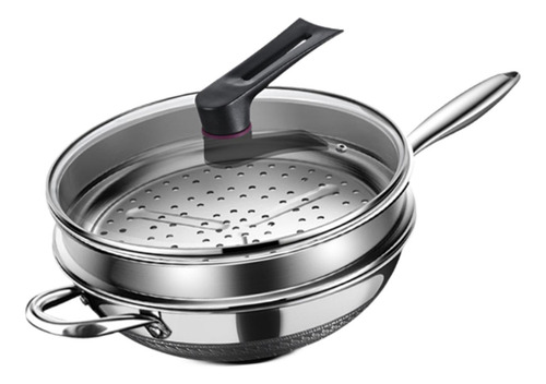 Juego De Sartén Wok De Acero Inoxidable Con Inserto De 34cm