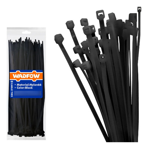 Set De 100 Amarras Plasticas Wadfow 4.8x300 Mm 22 Kg Negro