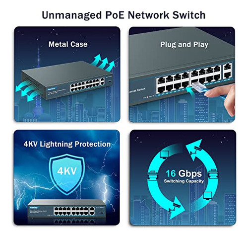 Switch Poe Gigabit Yuanley De 16 Puertos Con 2 Puertos