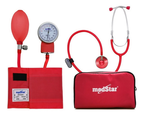 Baumanómetro Aneroide Kit Con Estetoscopio De Una Campana Color Rojo