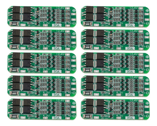 Módulo Cargador De Batería De Litio 3s 20a Bms 18650, 10 Uni