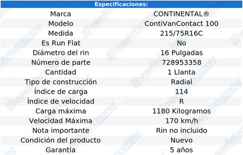 Llanta 215/75r16c 114r Continental Contivancontact 100