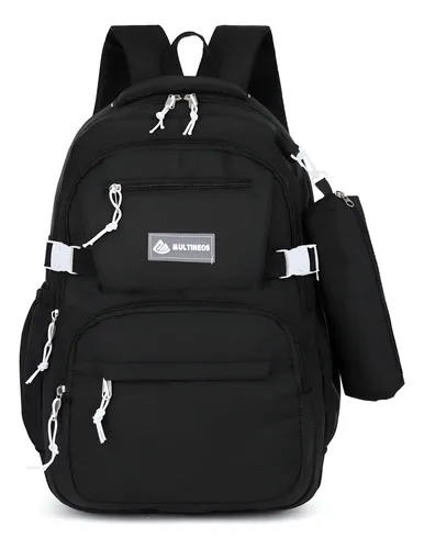 Mochila Bolsa Escolar Grande Impermeável Reforçada Estojo Preto Liso