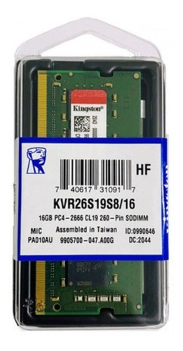 Memoria Kingston Ddr4 Kvr26s19s8/16 2666mhz 16gb Sodimm