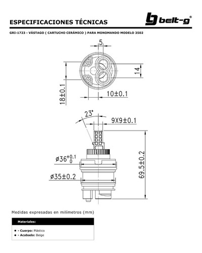 Vastago Cartucho Ceramico Monomando Mod.3502 Belt-g Gri-1723