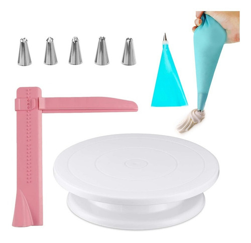 Set Reposteria Plato Giratorio Alisador Manga Pico Base Pie