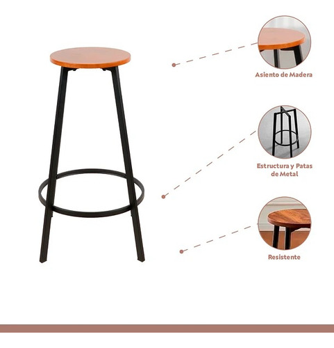 Banco Taburete De Bar Elipse Industrial Asiento De Madera