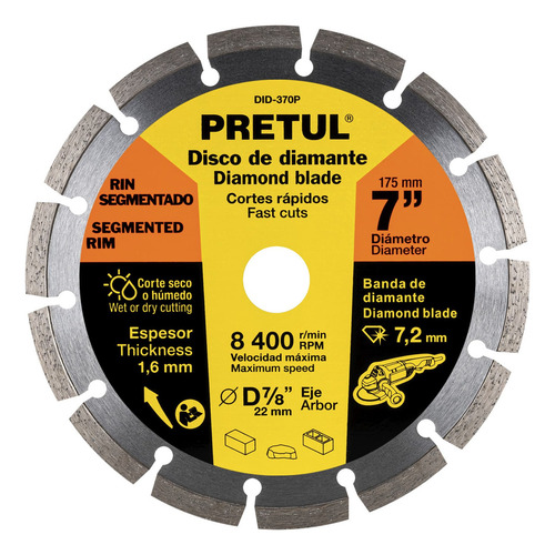 Disco De Diamante, Rin Segmentado, 7', Pretul