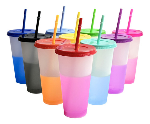 My Vasos Magicos Cambian De Color Con Tapa Y Popote 710ml