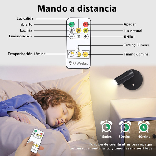 Flexluz Lámpara De Escritorio Led Lámparas Pared Techo Con Mando A Distancia 3 Temperaturas De Color Y Regulable Magnética 360° Rotación Decorativas Moderna Para Lectura,cabecera,pasillo