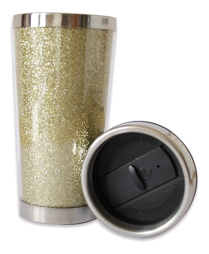 Vaso Termo Doble Pared Acero Inoxidable Glitter Con Tapa 