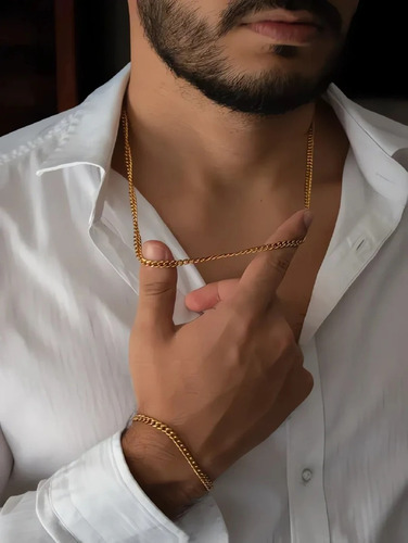 Set De Cadena Y Esclava Cubana Para Hombre, Acero Inoxidable
