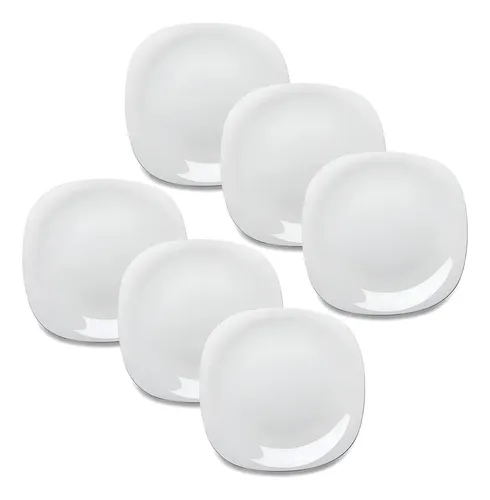 Kit 6 Pratos Quadrado Raso Opaline Branco Restaurante 20cm