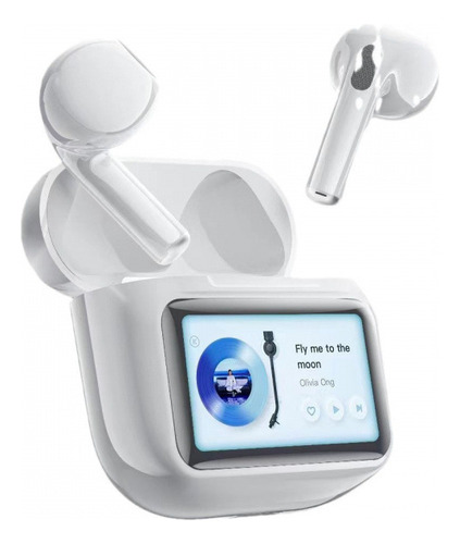 Auriculares inalámbricos Bluetooth W12 con pantalla táctil inteligentes con pantalla LED, cancelación de ruido ANC/TWS, cambio de 17 idiomas, para iOS y Android, blancos