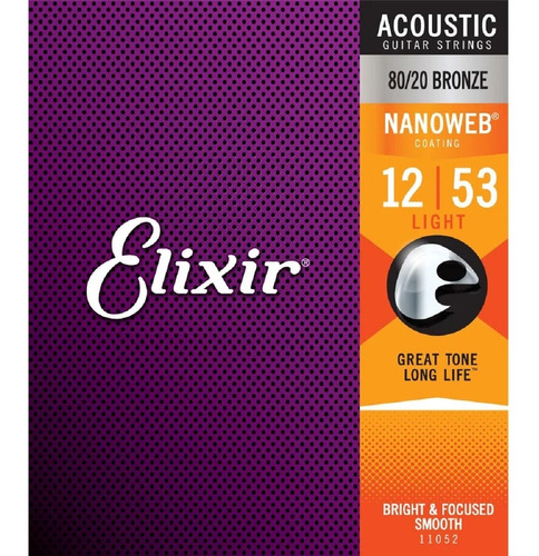 Encordoamento Elixir 012-53 Bronze Violão Aço Nanoweb 11052