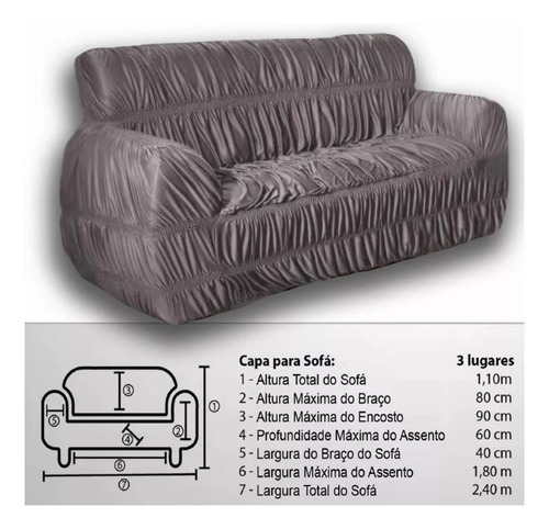 Capa De Sofá Elasticada Penélope 2 E 3 Lugares Chumbo