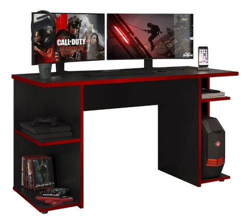 Escrivaninha Gamer Móveis Carraro de 136cm x 75cm x 60cm Vermelho