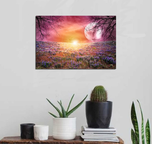 Cuadro Canvas Luna Sol Flores Paisaje Colores Sun Naturalez