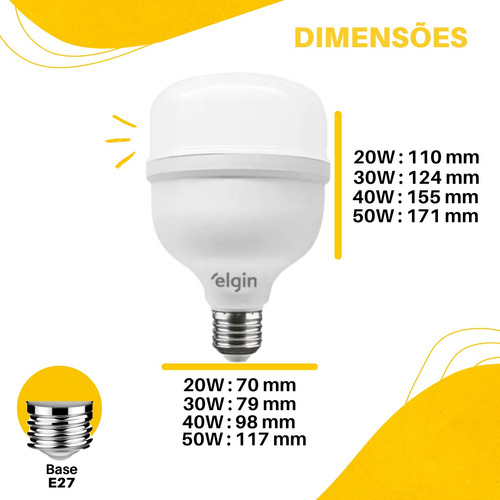 Kit 5 Lâmpada Bulbo Alta Potencia 50w Bivolt Elgin 6500k E27