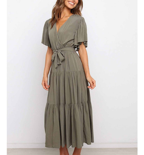 De Las Mujeres Moda Casual, Color Sólido, Cuello En V,