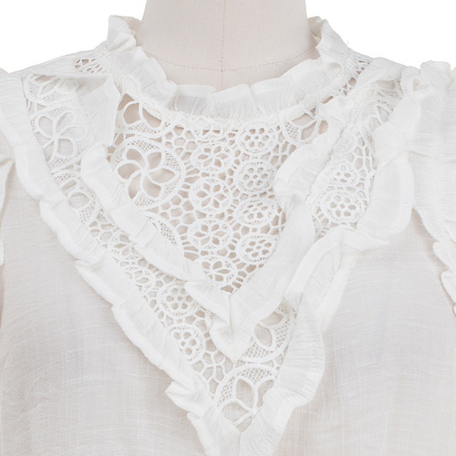Imagen 3 de 6 de Blusa Vestir Escote Crochet Cuello Redondo Fresca Holgada.