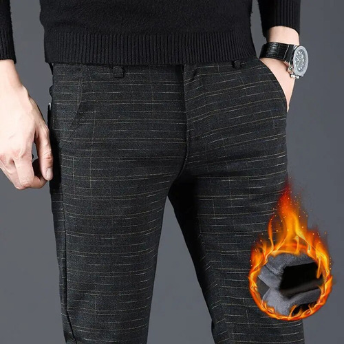 Pantalones Casuales De Hombre De Lana De Moda A Rayas Gruesa