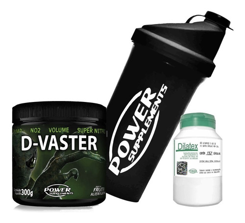 Pré-treino D-vaster 300g + Dilatex 152 Caps + Coqueteleira - Power Supplements