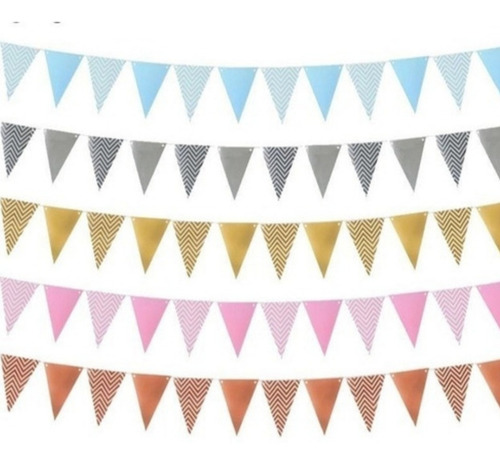Banderin Triangular Rosa Gold Metalizado Guirnalda Cotillon