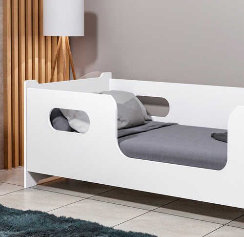 Cama Berço Solteiro Montessoriana Moderna Com Colchão E Grade Encanto Quarto Criança