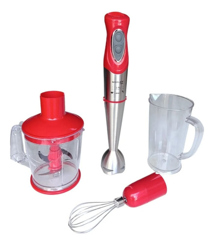 Mini Pimer Industrial Potente 990w 5en1 Batidor Procesador Rojo