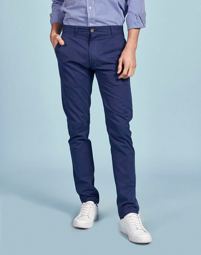 Pantalón Chino Praga, De Gabardina, Clásico, Azulino, Equus