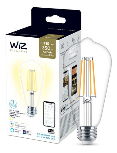 Foco Inteligente Wiz St19 E26 Filamento Transparente - Wifi Luz Blanco cálido