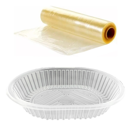 Kit 100 Bandejas 105 + 1 Film Alimenticio 38x100mts Transparente