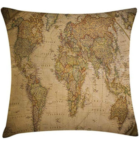 Ambesonne World Map Throw Pillow Cojín Funda, Antiguo Mapa D