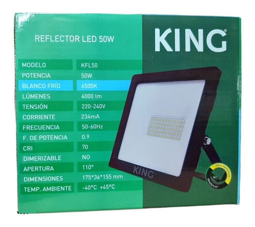 Imagen 4 de 6 de King Reflector Led 50w Blanco Frío 6500k
