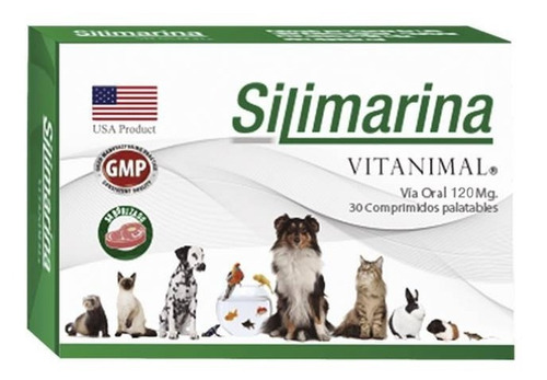 Imagen 2 de 3 de Silimarina Vitanimal 30 Comprimidos Suplemento Perro Y Gato