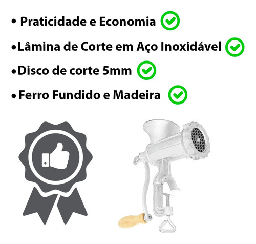 Imagem 4 de 6 de Triturador Moedor Carne Linguiça Manual Gourmet 8 Polegadas