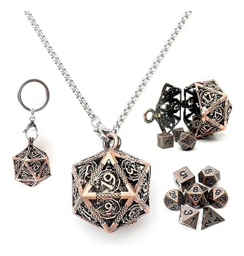 Haxtec Mini Juego De Dados Con Collar D20 Hueco De Cobre Est